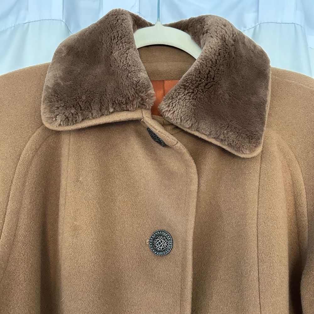 Nina Ricci Wool Cashmere Brown Jacket with Fur Collar